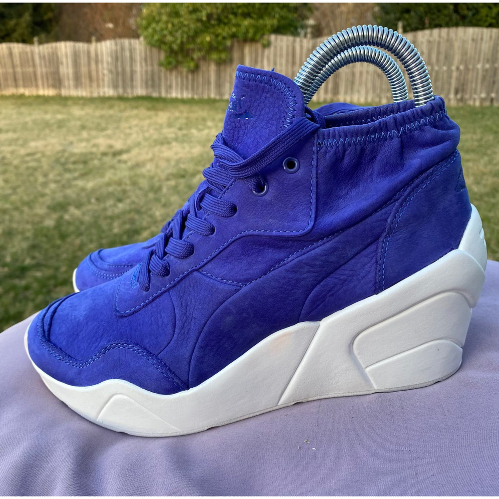 Puma Sport Lifestyle Trinomic Wedge Lace up Blue Suede Sneaker Women's sz 7.5
